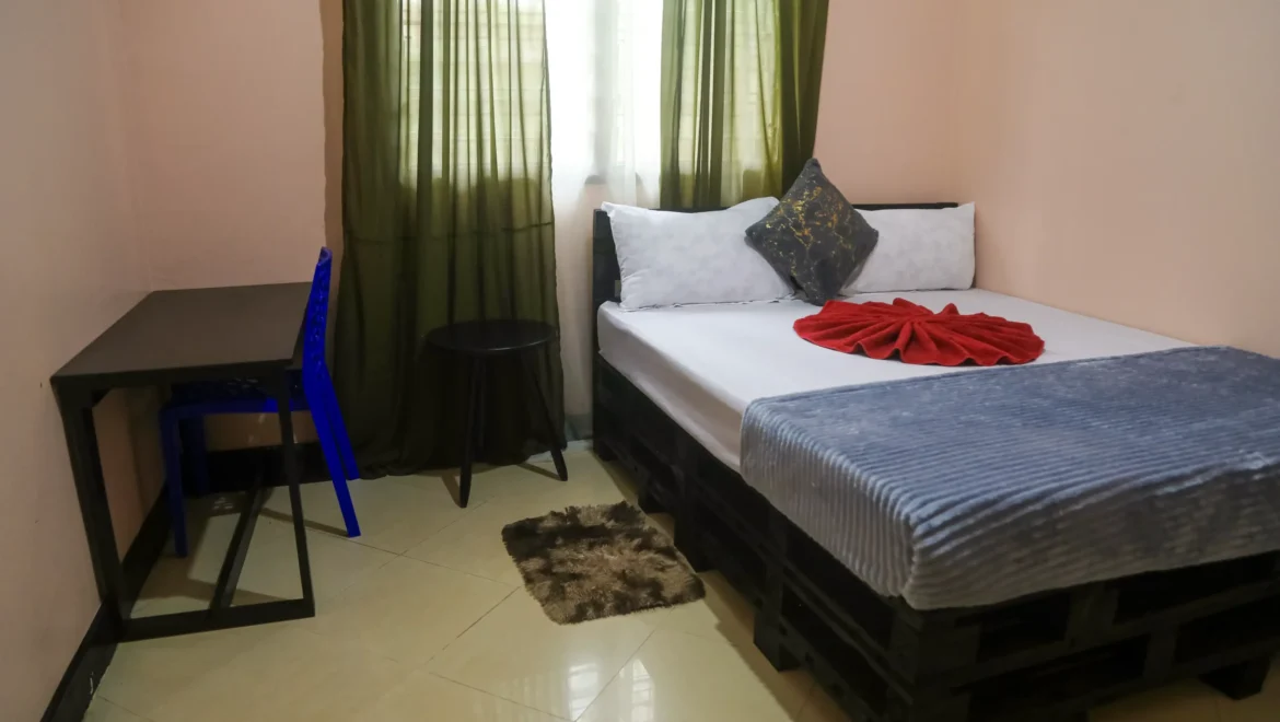 bed room with an outside view